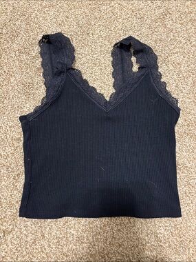 American Eagle Outfitters Navy Ribbed Lace-Trim Cami